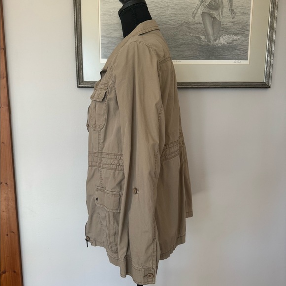 St Johns Bay Womens L Khaki Cotton Lightweight Utility Safari Jacket w/Pockets - Picture 3 of 4